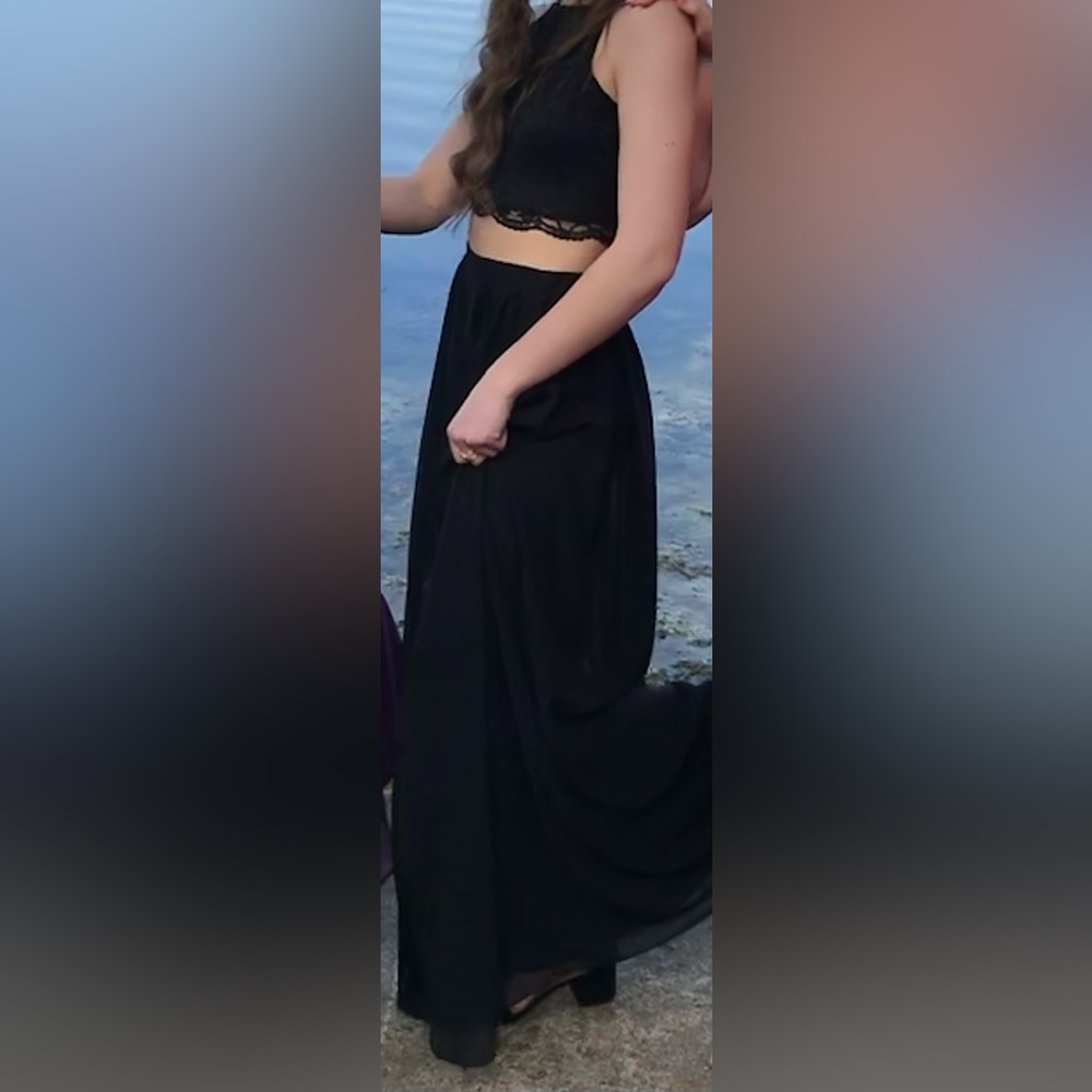 Lulu’s 2 piece black prom dress. Worn once for prom. Dry cleaned